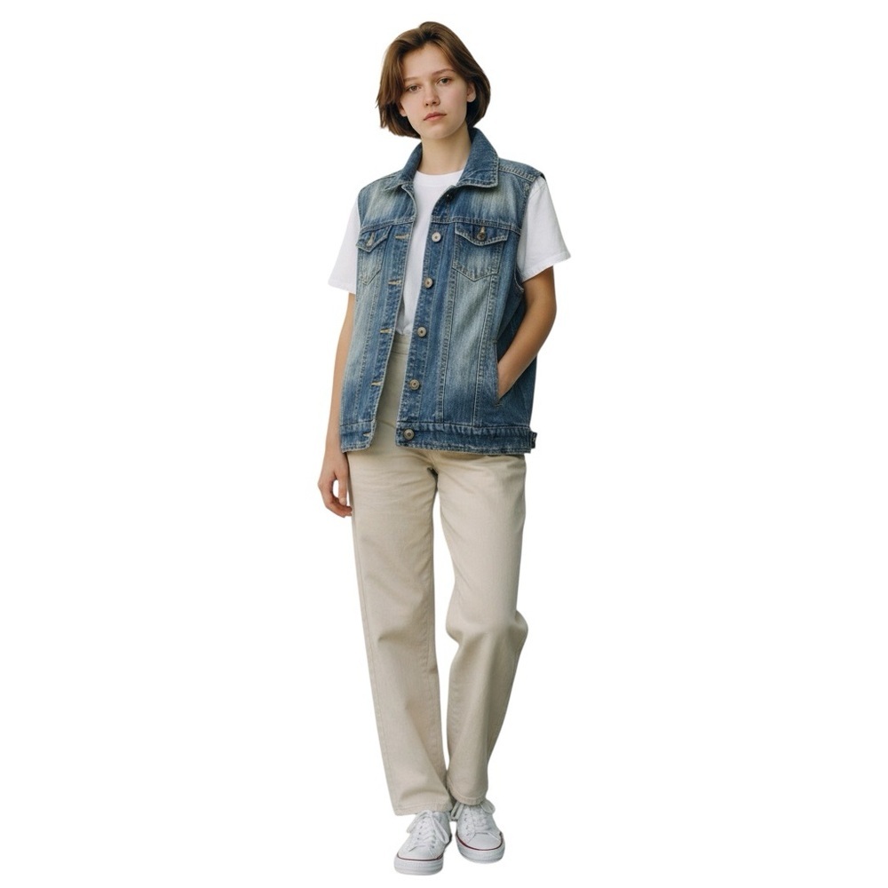Liquid Denim button front vest, med blue fade, Sz XS, front pockets, gd cond - Picture 10 of 11